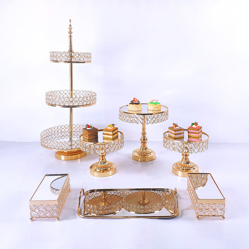 Gold Electroplated Crystal Cake Stand Set