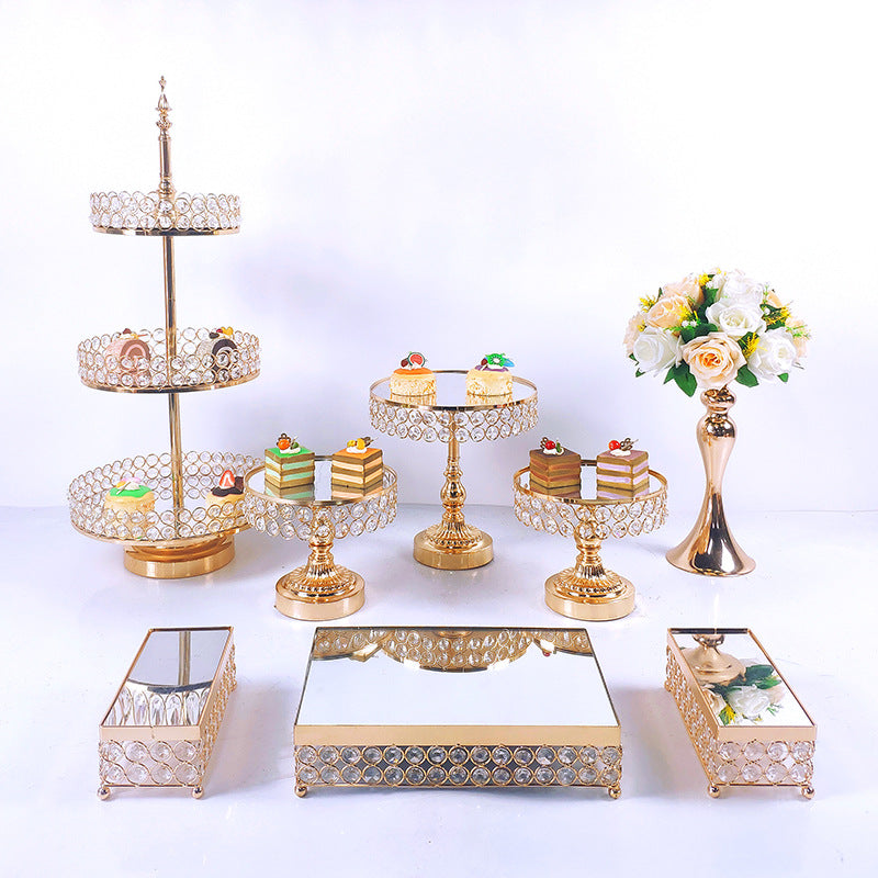 Gold Electroplated Crystal Cake Stand Set