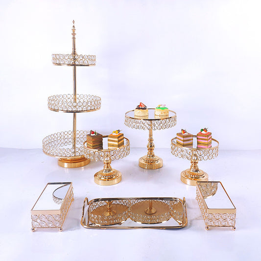 Gold Electroplated Crystal Cake Stand Set