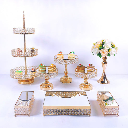 Gold Electroplated Crystal Cake Stand Set